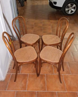 4 sedie stile Thonet in legno e paglia