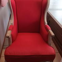 Poltrona nuova rossa  bergere in legno chiaro