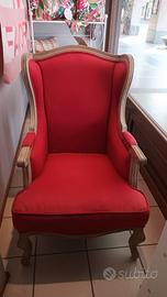 Poltrona nuova rossa  bergere in legno chiaro