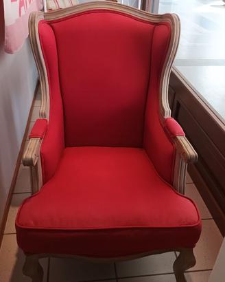 Poltrona nuova rossa  bergere in legno chiaro