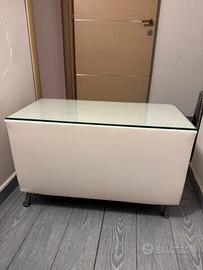Tavolino o mobiletto ecopelle bianco piano vetro