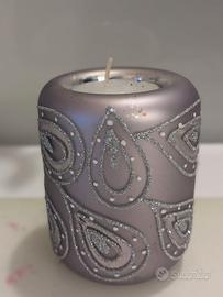 Portacandela brillantini colore lilla