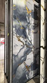Pannello grigio-blu con venature oro 122x290