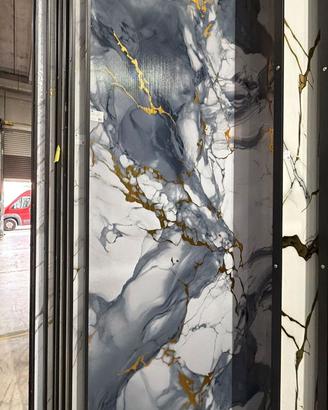 Pannello grigio-blu con venature oro 122x290