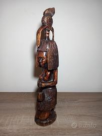 Statua lignea Mozambico donna uccello vintage