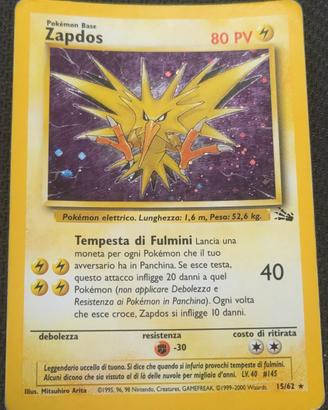 Pokemon Zapdos 15/62 Fossil Rara Holo Unlimited Wi