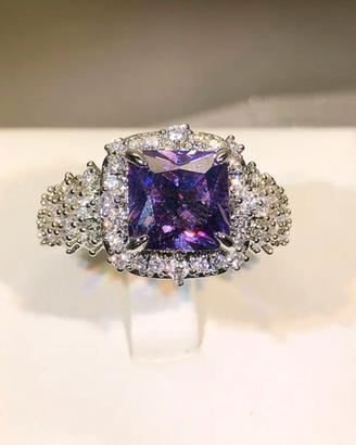 Anello placcato argento con pietra viola 