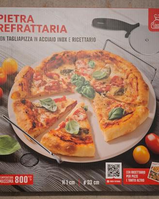 Pietra refrattaria con tagliapizza acciaio inox 