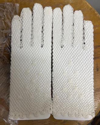 Guanti pizzo cotone color panna vintage
