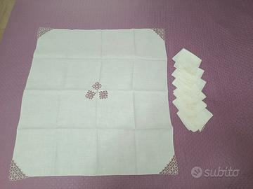 Set 6 tovaglioli+tovaglietta in puro lino pizzo