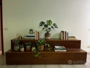 Set Panche Espositori in Legno con Rotelle