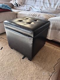 Pouf contenitore in ecopelle nera