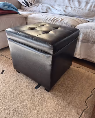 Pouf contenitore in ecopelle nera