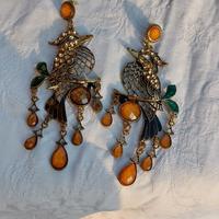 Orecchini uccello oro e arancio