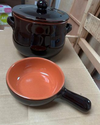Pentola e Tegamino in terracotta, coccio.