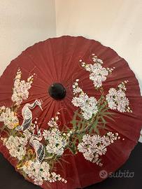 Ombrello parasole orientale vintage dipinto a mano