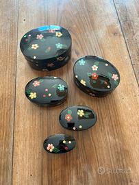 Lotto di 5 scatole vintage in lacca cinese