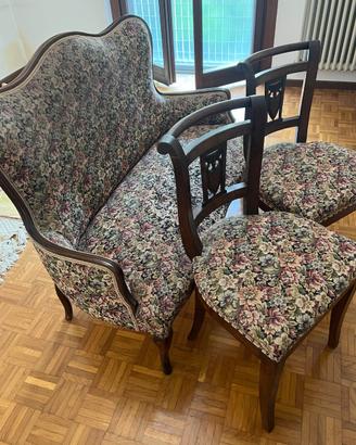 Divanetto e 2 sedie stile Liberty