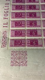 Mezzo foglio di 100 francobolli  postali 1953