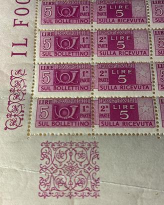Mezzo foglio di 100 francobolli  postali 1953