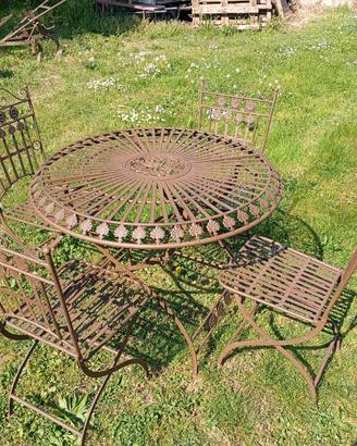 Set tavolo e 4 sedie in ferro pieghevoli x esterno