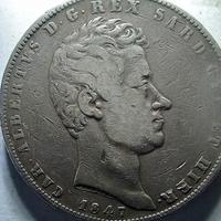 5 LIRE CARLO ALBERTO 1847 TORINO RARA
