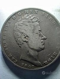 5 LIRE CARLO ALBERTO 1847 TORINO RARA