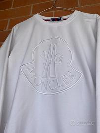 Felpa Moncler bianco logo ricamato in rilievo M