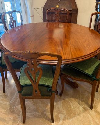 Tavolo rotondo in legno stile classico + 6  sedie
