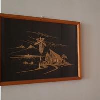 Coppia quadri bambù e paglia, paesaggi orientali