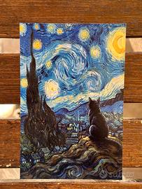 Stampa a tema gatti (gatto notte stellata) 10x15