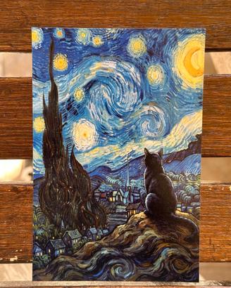 Stampa a tema gatti (gatto notte stellata) 10x15