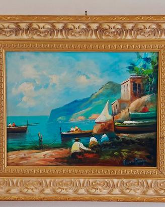 Quadro con Sorrento dipinto a olio firmato anni 60