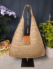 Borsa hobo spalla rafia crochet grande ~ Nuova