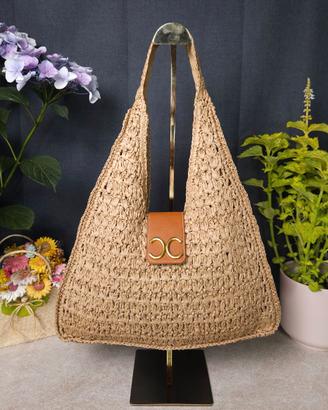 Borsa hobo spalla rafia crochet grande ~ Nuova