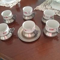 set tazzine con portatazzine e piattino in bronzo