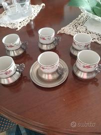 set tazzine con portatazzine e piattino in bronzo