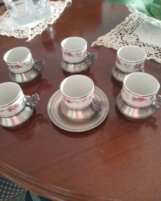 set  12 tazzine  con  portatazzine in bronzo