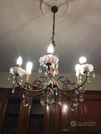 Lampadario 6 luci con "gocce" in cristallo