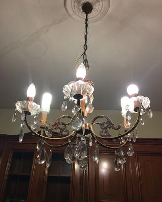 Lampadario 6 luci con "gocce" in cristallo