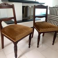 SEDIE ANTICHE IN RASO E LEGNO DI NOCE FATTE A MANO