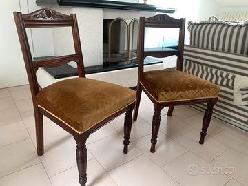 SEDIE ANTICHE IN RASO E LEGNO DI NOCE FATTE A MANO