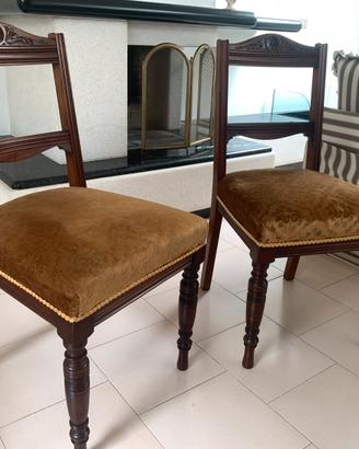 SEDIE ANTICHE IN RASO E LEGNO DI NOCE FATTE A MANO
