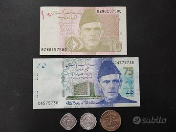 Lotto collezione banconote e monete Pakistan 