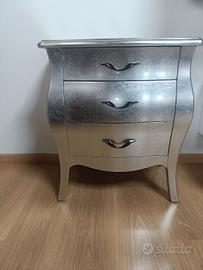 comodino foglia d'argento 3 cassetti massiccio