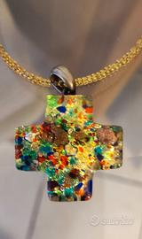 Ciondolo in vetro di Murano multicolor con collana