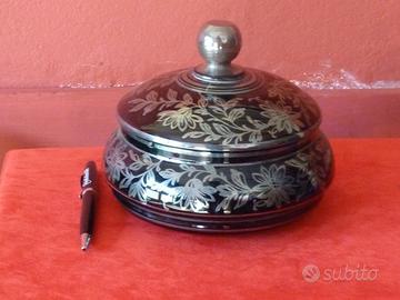 Centro tavola potiche in vetro rosso e argento