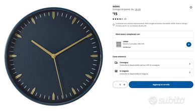Orologio da parete IKEA blu, silenzioso, 26 cm