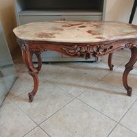 Tavolino in marmo e legno ciliegio lavorato a mano