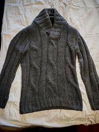 Maglione Uomo Caldo Grigio Antracite Trecce Maglia